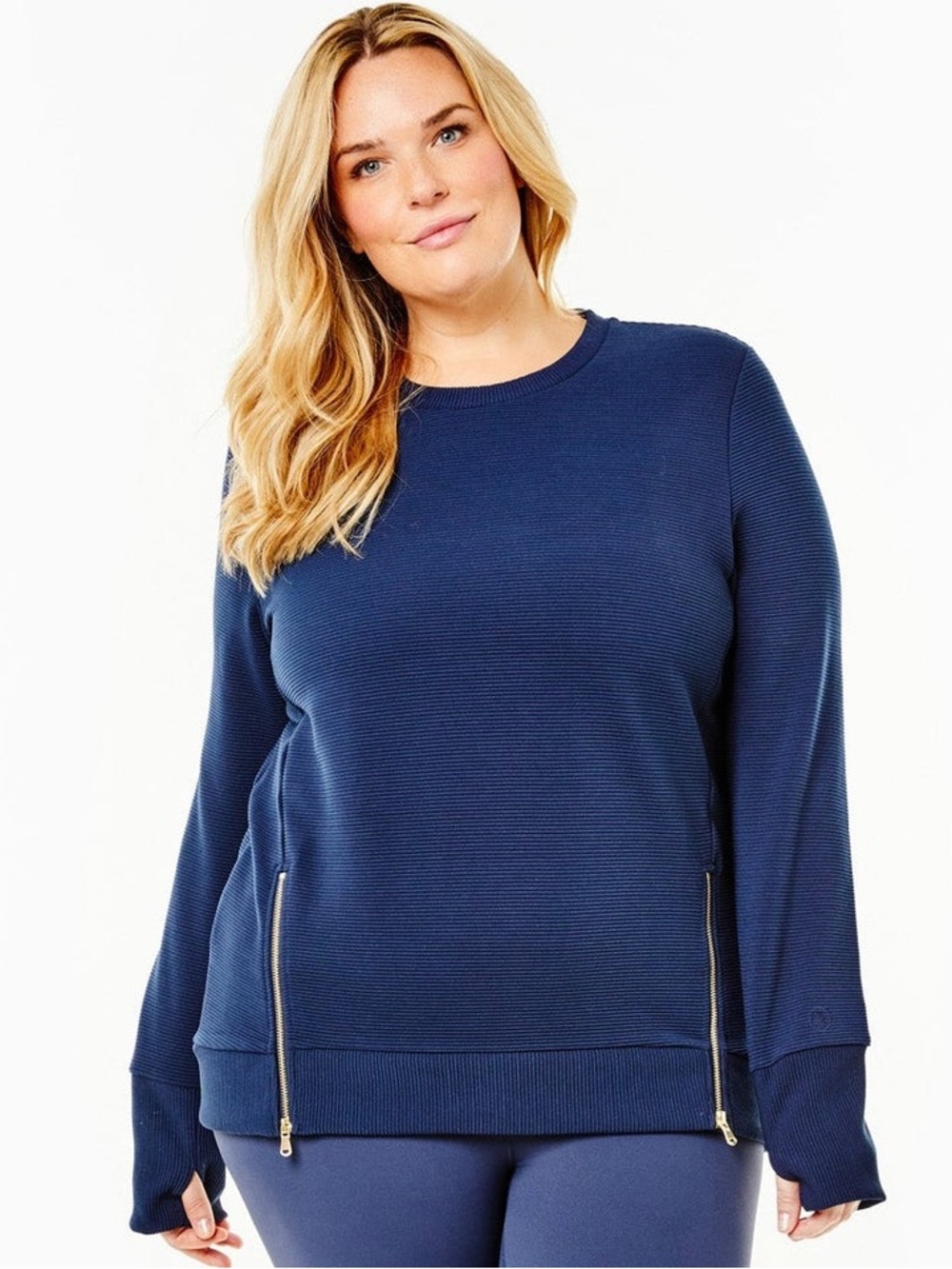 Addison Bay Active Rib Zip Everyday Crewneck Sweatshirt Navy XL